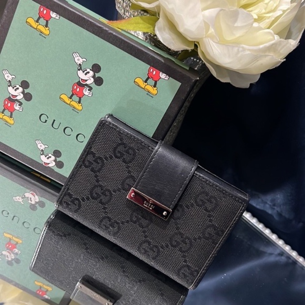 🖤GUCCI GG MONOGRAM CANVAS LEATHER CARD WALLET - Picture 12 of 13